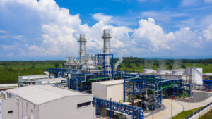 Power plant with blue sky.